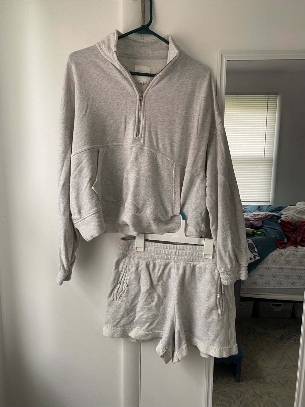 Aerie Light Gray Quarter-Zip Pullover & Short Set